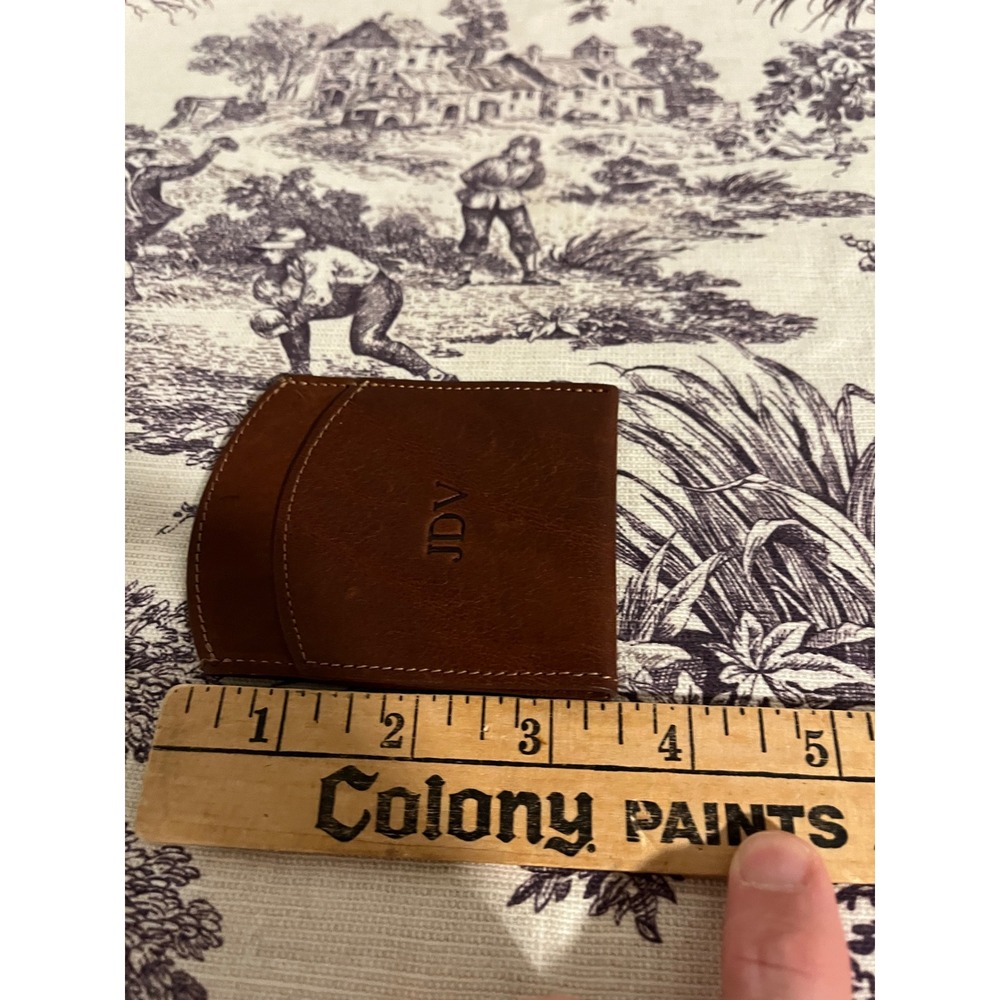 Col. Littleton No. 18 Front Pocket Wallet Brown Leather Card Holder Monogram JDV - Picture 3 of 5